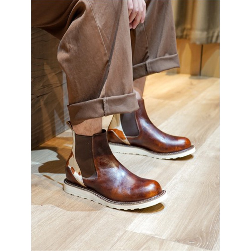 Men'S Shoes Brogues - High Quality Genuine Leather Motorcycle Boots