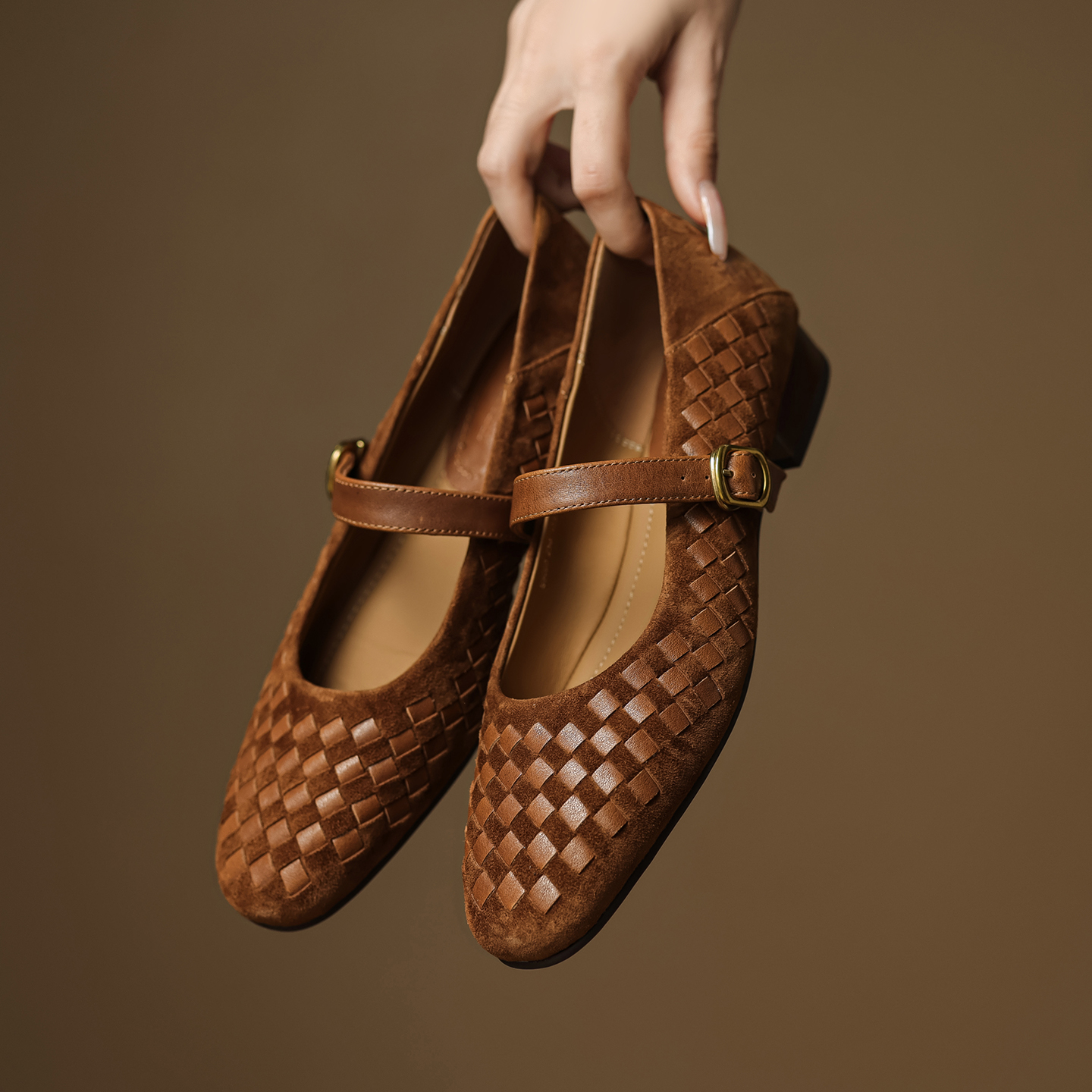 Men Shoes High - Handmade Genuine Woven Texture Low heels